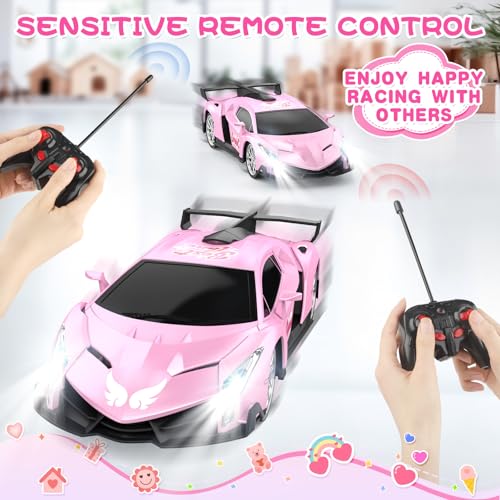 Growsland Remote Control Car for Girls, 1:18 Pink RC Cars Toys for Kids Girl Electric Vehicle Toy Car Hobby Racing Car with Lights & Controller, Birthday Gifts for Girl Boys Age 3 4 5 6 7 8 9 Year Old - color: Pink