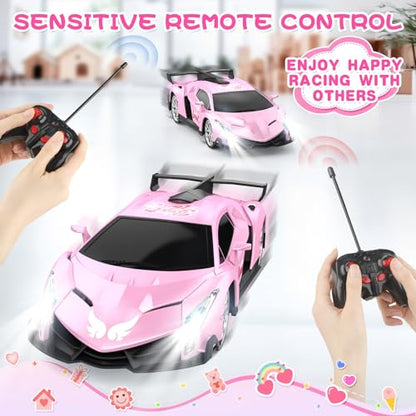 Growsland Remote Control Car for Girls, 1:18 Pink RC Cars Toys for Kids Girl Electric Vehicle Toy Car Hobby Racing Car with Lights & Controller, Birthday Gifts for Girl Boys Age 3 4 5 6 7 8 9 Year Old - color: Pink