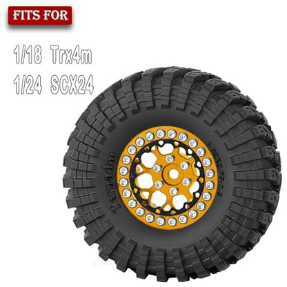 RC 1.3 Beadlock Wheel Tires Set (4PCS) for 1/24 SCX24 1/18 TRX4M RC Crawler Car,Aluminum 1.3 Beadlock Wheels and Tires,Wheel Rim & Wheels Tire,Golden - color: Golden- (Rc Wheels Tires)
