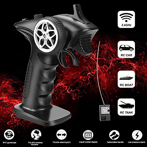 2.4ghz RC Controller 4CH RC Remote and Receiver Digital Radio Transmitter for 18 110 116 132 RC Car Boat Tank Crawler GA-4H-TX (Transmitter and Receiver Set), Black