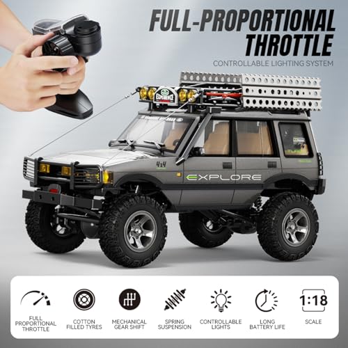 1/18 Scale RC Crawler, 2.4GHz Full Proportional Remote Control Off Road Car, 4WD RC Rock Truck Simulation Off Road Climbing Vehicle Dual Speed Model Car for Adults (Grey) - color: Grey
