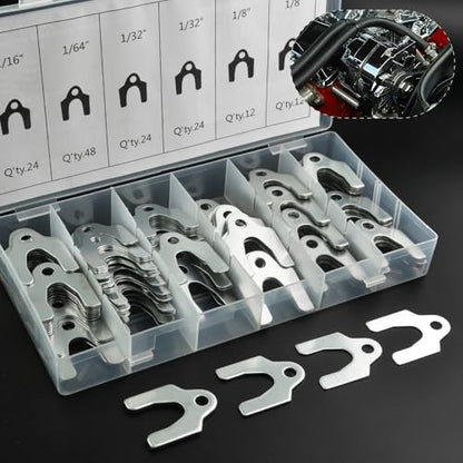 144pcs Auto Alignment Body Shim Assortment Kit 1/16" 1/64" 1/32" 1/8" Universal Car Metal Alignment Shim Spacers for Adjusting Body Parts Camber Caster