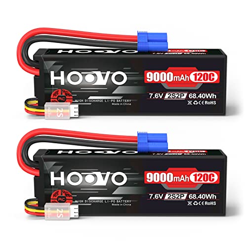 HOOVO 2S Lipo Battery 7.6V 9000mAh 120C RC Battery Hard Case EC5 Plug 2Pack | High Voltage Battery, compatible for RC Cars Boats Trucks Buggies Drones RC Vehicles - style: 2S 9000mAh