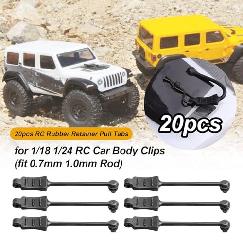 HobbyPark 20pcs RC Rubber Retainer Pull Tabs for 1/18 1/24 RC Car Body Clips (fit 0.7mm 1.0mm Rod) - size: fit 0.7mm 1.0mm Rod