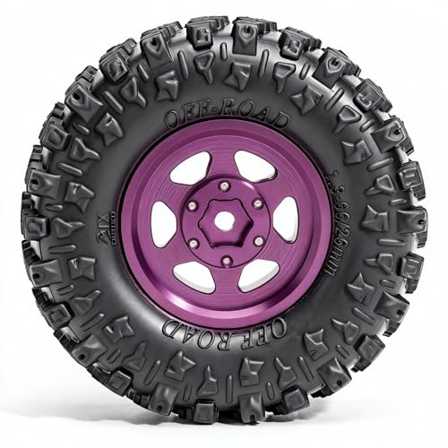 1.3” Aluminum Beadlock Wheels & Mud Terrain Tires Set for 1/18 1/24, -7.6mm Offset RC Crawler Car Fits TRX4M, Axial SCX24 AX24, Redcat Ascent-18, FCX24, 66 x 26mm, Pre-Assembled, 4 pcs Purple - color: Purple