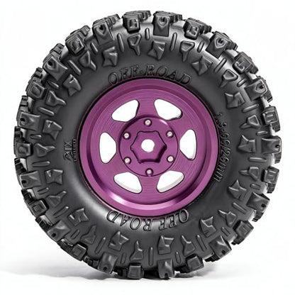 1.3” Aluminum Beadlock Wheels & Mud Terrain Tires Set for 1/18 1/24, -7.6mm Offset RC Crawler Car Fits TRX4M, Axial SCX24 AX24, Redcat Ascent-18, FCX24, 66 x 26mm, Pre-Assembled, 4 pcs Purple - color: Purple