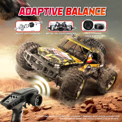 1/10 Scale Fast RC Cars, 48KM/H 4WD Off-Road High Speed Remote Control Trucks for Adults and Kids Boys, All Terrain Truck Toys Gifts Yellow - style: 9203E-YELLOW