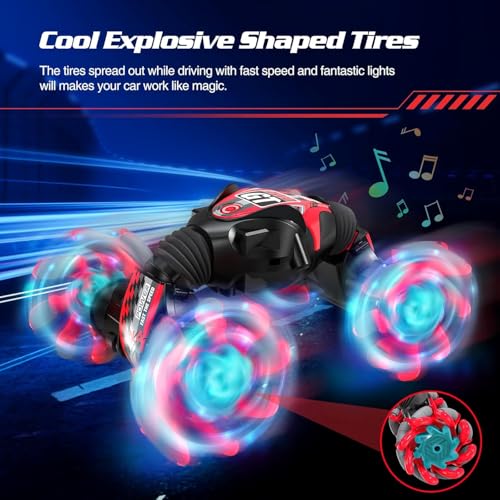 Kidstinct Gesture Sensing RC Stunt Car, Extra Large Gesture RC Car, Boy Toys Age 6-8, 4WD Hand Controlled Remote Control Twist Cars with Light & Music, 360°Rotate Transform Drift RC Cars (Pink)