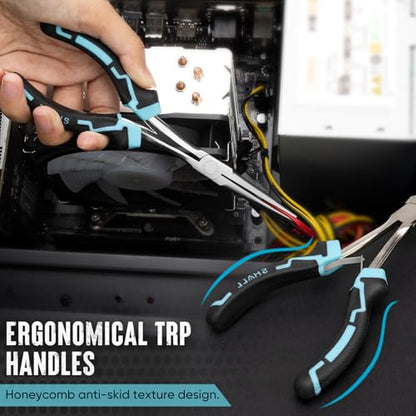 SHALL 7" Long Reach Needle Nose Pliers Set, 2PC Extra Long Nose & Bent Nose Pliers with Comfort Grip Handles, Non-Serrated Mini Pliers for Bending Wire, Jewelry Making, Crafts, Home Repair - size: 2PCS 7"