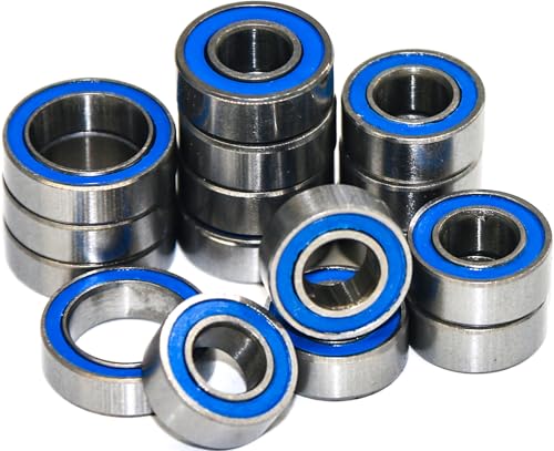 TT02 Bearings 16Pcs RC Car Sealed Ball Bearings Kit for Tamiya TT-02, TT01 1/10 RC Parts Rubber Sealed Bearings Kit Compatible with Tamiya Chassis - Reduce Friction, Boost Speed & Durability