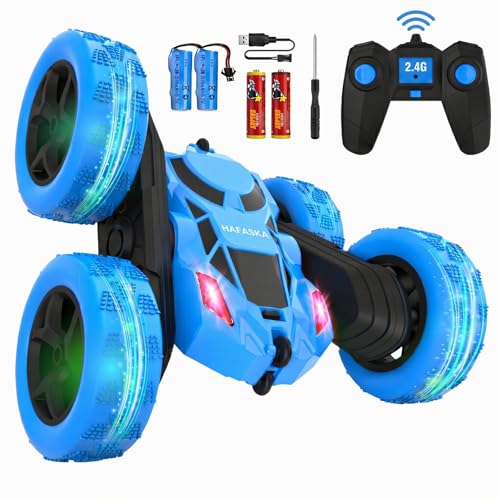 2.4GHz RC Stunt Car 4WD Double Sided Rollover Blue | TRP Tires for All Terrain, 360° Spin & Drift, 60 Min Total Play with 2 Batteries, USB-C Fast Charging, Gift for Teens Adults - color: Blue-standard