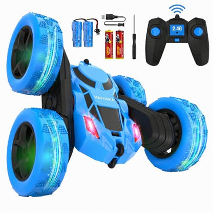 2.4GHz RC Stunt Car 4WD Double Sided Rollover Blue | TRP Tires for All Terrain, 360° Spin & Drift, 60 Min Total Play with 2 Batteries, USB-C Fast Charging, Gift for Teens Adults - color: Blue-standard