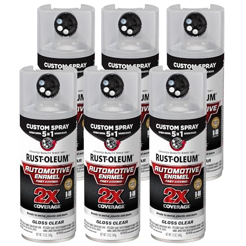Rust-Oleum 2X Automotive Enamel 5-in-1 Spray Paint, Gloss Clear | Fast Dry, Adjustable Custom Spray Dial, Multi Surface (Metal, Wood, Plastic and More), Any Angle, Ultimate Coverage, 6 Pack - color: Gloss Clear, size: 12 Ounce (Pack of 6)
