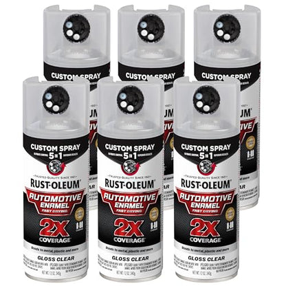 Rust-Oleum 2X Automotive Enamel 5-in-1 Spray Paint, Gloss Clear | Fast Dry, Adjustable Custom Spray Dial, Multi Surface (Metal, Wood, Plastic and More), Any Angle, Ultimate Coverage, 6 Pack - color: Gloss Clear, size: 12 Ounce (Pack of 6)