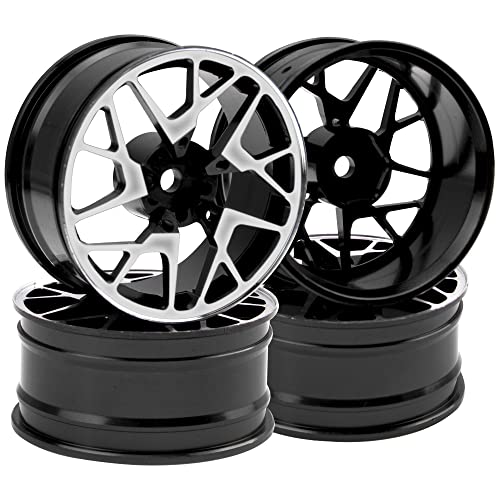 4Pack Metal Wheel Rims 12mm Hex Hub 26mm Width Compatible with Traxxas Tamiya TT01 RedCat Sakura D4 XIS HSP HPI 1/10 On-Road Racing Touring Drift Car (Black) - color: Black