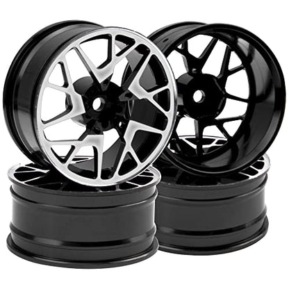 4Pack Metal Wheel Rims 12mm Hex Hub 26mm Width Compatible with Traxxas Tamiya TT01 RedCat Sakura D4 XIS HSP HPI 1/10 On-Road Racing Touring Drift Car (Black) - color: Black