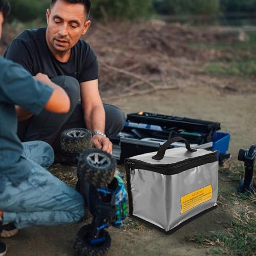 OSALADI Explosionproof Lithium Battery Storage Bag Silver with Large Capacity for Rc Car and Drone Battery Safety Pouch Fireproof Guard Pouch Charging and Transport