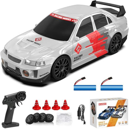 1:24 Scale RC Drift Car 4WD 2.4GHz 30KM/H High Speed Racing Sport Toy Car with LED Lights Racing and Drift Wheels Suitable for Beginners (8609-Silver) - color: 8609-silver