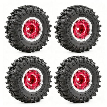 0.7” Wheel & Crawler Terrain Tire Set for 1/30 RC Crawler, -1.00mm Offset, Axial SCX30 & Redcat Ascent-32, CNC Aluminum Rims, 5mm Hex, Shims Screwdriver Included, Pre-Assembled, 4 pcs, Red - color: Red-1, size: Rock-trail-clean-out