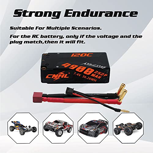 CNHL 4900mAh 2S Shorty Lipo Battery 7.4V 120C with 5mm to Deans(2 Packs) | Compact shorty format centers chassis weight for responsive control in 1/10 RWD drift, racing buggies, and trucks.