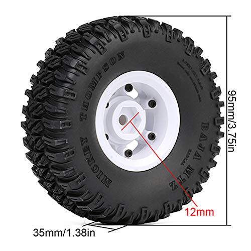 4PCS 1.55inch RC Tires Plastic Beadlock Rims RC Wheel Set Compatible with 1:10 RC Crawler Axial AX90069 D90 TF2 Tamiya CC01 LC70 MST JIMNY (White) - color: 95mm-white