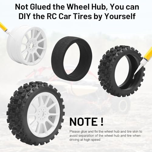 1/8 RC Car Tires and Wheels, daitoku 17mm Hex RC Buggy Tires for 1/8 Arrma Typhon 3S 6S HSP Kyosho MP10 (White)