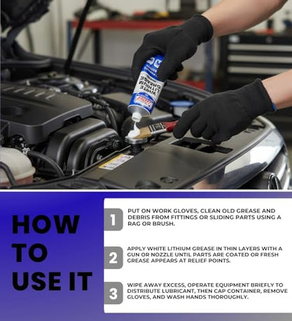 4X Lucas Oil White Lithium Grease 8oz Bundle with Work Gloves — Multi-Purpose Lubricant for Metal, Automotive, Household, and Industrial Use — Gift Set (5 Item)