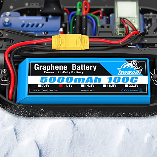 Yowoo Graphene Battery 3S 5000mAh 100C 11.1V LiPo RC Battery with XT90 Plug for 1/8 Scale Vehicles Arrma Slash VXL Slash 4x4 VXL E-maxx Brushless Axial e-revo Brushless and Spartan Models - style: 3S 5000mAh XT90 (1Pack)