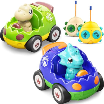 Kidz do 2 Pack Dinosaur Toys Remote Control Cars for Toddlers Ages 2 3 4 5, Christmas Birthday Gifts for 2-5 Year Old Boys, Dinosaur RC Car Toys with Music and Lights (Green Blue) - color: Blue&green