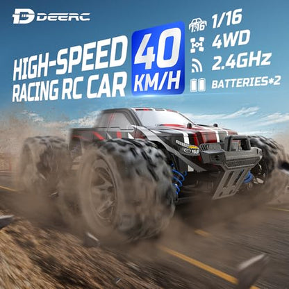 DEERC 9300E Remote Control Car High Speed RC Cars for Kids Adults 1:16 Scale 40 KM/H 4WD Off Road Monster Trucks,2.4GHz All Terrain Toy Trucks with 2 Rechargeable Battery