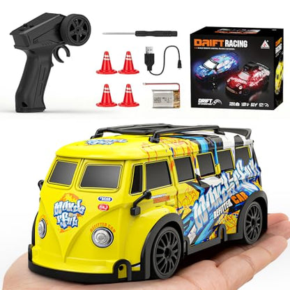 Mini RC Toy Cars for Easter Gifts for Adults Kids Boys Girls, RC Drift Car 1:32 Scale 2.4GHz remote control, Remote Control Car with LED Lights 4 Obstacles, Stunt Drifting RC Toys 4WD 25 km/h - color: 1:32 Mini Rc Car-yellow