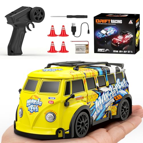 Mini RC Toy Cars for Easter Gifts for Adults Kids Boys Girls, RC Drift Car 1:32 Scale 2.4GHz remote control, Remote Control Car with LED Lights 4 Obstacles, Stunt Drifting RC Toys 4WD 25 km/h - color: 1:32 Mini Rc Car-yellow