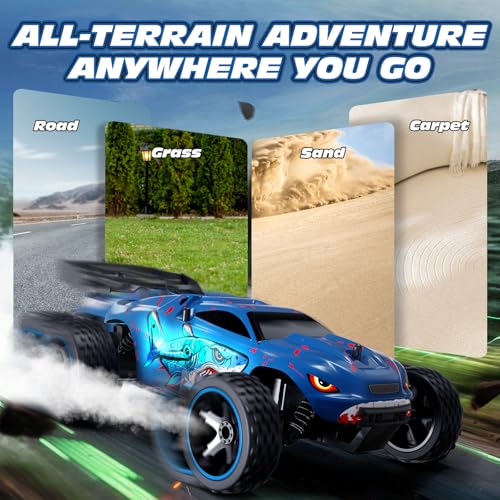 Tecnock RC Cars for Kids, 1:18 Scale 2WD RC Car with USB-C Easy Charging, 2.4GHz Remote Control Car with LED Lights & 50 Mins Playtime, Toys Gifts for Boys & Girls Ages 8-12 - color: Navy Blue
