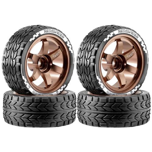 REDSPIDER•1/10 On Road Tires and Aluminum Wheels（4PCS） 12mm Hex RC Rally Racing Tyres OD 2.56" for Tamiya TT01 TT02 XV01 TA06 A959 PTG2 HPI KYOSHO PTG2(Brown) - color: Brown