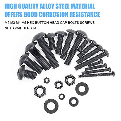 DYWISHKEY 1220 Pieces M2 M3 M4 M5, 10.9 Grade Alloy Steel Hex Button Head Cap Bolts Screws Nuts Washers Assortment Kit with Hex Wrenches - color: black