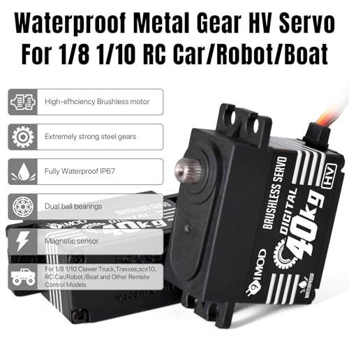 1/10 RC Crawler Servo 40KG Brushless High Torque Servo 8.4V HV Metal Gear Digital Waterproof Servo for 1/8 1/10 1/12 Scale RC Crawler Truck Cars Buggy Robotic, 180 Degree RC Steering Servo