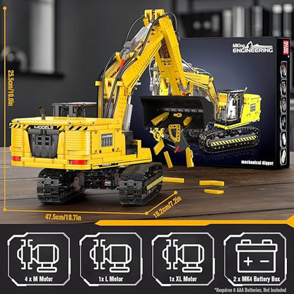 Mould King RC Construction Excavator Building Sets, 13112 Engineering Model Kits with APP Remote Control, STEM Construction Vehicle Sets for Adults & Teens 14+ (2169 Pcs) - style: Mechanischer Bagger 13112