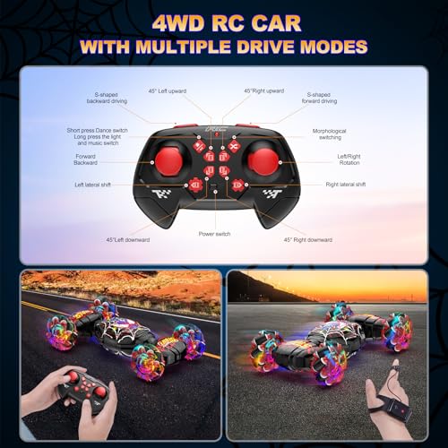 Nikuku Gesture Sensing RC Stunt Car - 4WD Hand Controlled Remote Control Car with 360° Rotation, 2.4GHz Drift Toy for Kids Ages 6 7 8-12 13 Year Olds - Best Birthday Gifts for Boys Girls - color: Black