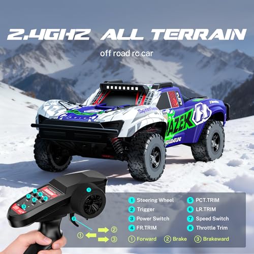 Hosim Fast RC Cars for Adults Brushless 1/10 Scale, MAZEK 4WD Off-Road Electric All Terrain Hobby Monster Truck with 3S 5000mAh Battery & 100A ESC, 4S Ready RC Truck Waterproof Remote Control Car - color: Blue