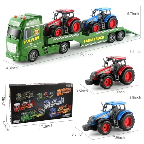 Dwi Dowellin Large Flatbed Semi Truck Toy for Kids,Includes Farm Vehicles,Car Toy Birthday Gift for 2 3 4 5 Years Old Boys and Girls - style: Farm Truck