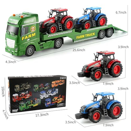 Dwi Dowellin Large Flatbed Semi Truck Toy for Kids,Includes Farm Vehicles,Car Toy Birthday Gift for 2 3 4 5 Years Old Boys and Girls - style: Farm Truck