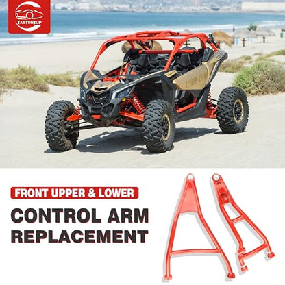 High Clearance Front Upper & Lower A-Arms for Can-Am Maverick X3 72" Body, Heavy-Duty 1.25" Tubular Steel, Adjustable Camber, Reinforced Suspension Arms Kit, Red - size: For 72" Can-Am, style: Front