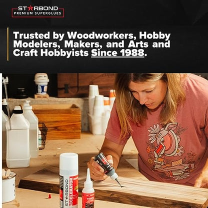 Starbond 2 oz Thick CA Glue with 6 oz Aerosol Activator Bundle Premium Cyanoacrylate Super Glue for Mitre Joint Bonding, Woodworking, Carpentry, Archery Fletching - size: 2 ounce + 6 ounce