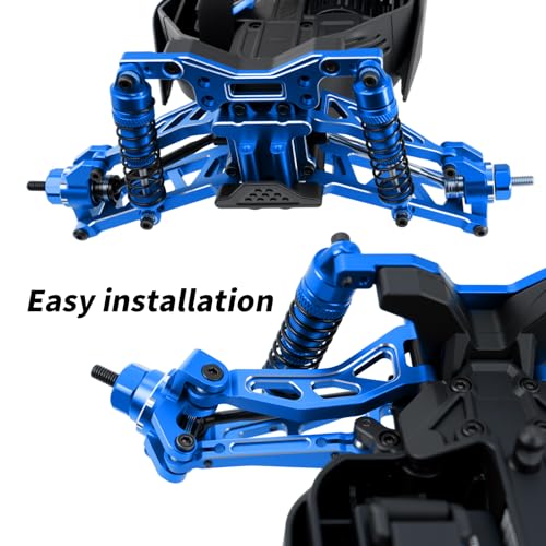 Aluminum Front & Rear Suspension with Steering Knuckles & Rear C-Hubs Upgrade Parts for ARRMA 1/14 Typhon Grom 1/18 Granite Grom (Blue) - color: Blue
