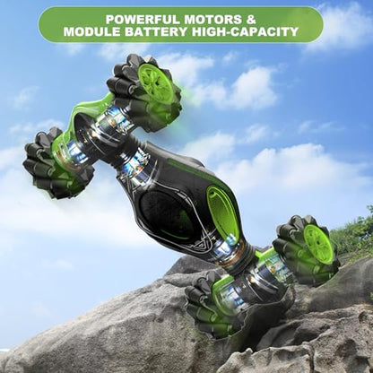 1:12 Scale Gesture Sensing RC Stunt Car for Boys 6-12, 4WD Remote Control Toy with Lights Sound, Best Birthday Gift for Kids, 2.4Ghz Hand Control Drift Cool Birthday Presents - style: 1:12 Green Black