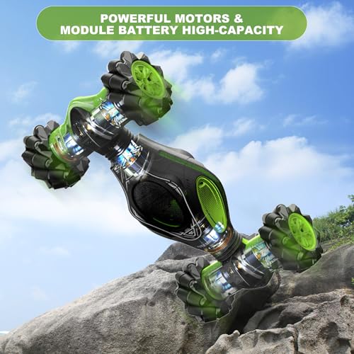1:12 Scale Gesture Sensing RC Stunt Car for Boys 6-12, 4WD Remote Control Toy with Lights Sound, Best Birthday Gift for Kids, 2.4Ghz Hand Control Drift Cool Birthday Presents - style: 1:12 Green Black