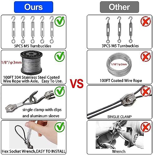 1/8" Wire Rope,Turnbuckles for Cables Wire, 304 Stainless Steel Cable,M5 Turnbuckle Kit,Wire Cable Turnbuckle Tensioner… - size: 30M Wire Rope