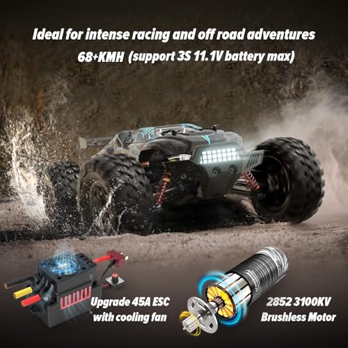 Hosim 1/10 Off Road RC Cars Fast 68KM/H, RTR Brushless RC Car for Adults | High Speed Monster Truck Hobby Remote Control Car, Waterproof RC Truck 4x4 All Terrain Buggy Toy Gift for Boys Age 8+ - color: Upgraded Gray