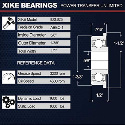 XiKe 5/8" Bearing, Lawn Mower Wheel Bearings ID 5/8" x OD 1-3/8" | Fits for Wheelbarrows & Carts Wheel Bearing and Marathon# 60602 Flanged Precision Ball Bearing - size: ID 5/8" x OD 1-3/8"