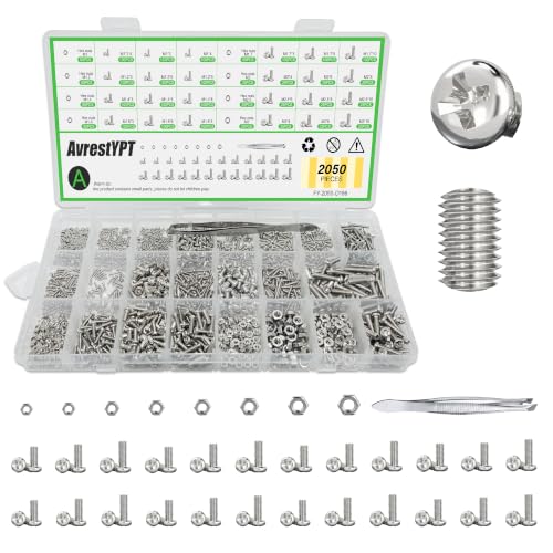 2050Pcs 304 Stainless Steel Metric Micro Screws Nuts Assortment, M1 M1.2 M1.4 M1.6 M1.7 M2 M2.5 M3 Sizes, Phillips Pan Head, Fully Threaded Kit for Arduino, RC Models, Electronics, DIY Projects - size: M1/1.2/1.4/1.6/1.7/2/2.5/3-2050Pcs